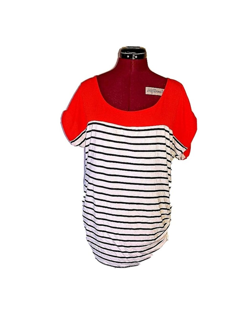 Olivia Moon Women’s Top Size L Multicolor Striped Ruched Short Sleeve Blouse